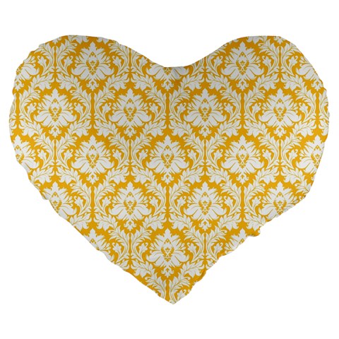 Sunny Yellow Damask Pattern Large 19  Premium Heart Shape Cushion from ArtsNow.com Front