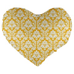 Sunny Yellow Damask Pattern Large 19  Premium Heart Shape Cushion from ArtsNow.com Front