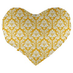 Sunny Yellow Damask Pattern Large 19  Premium Heart Shape Cushion from ArtsNow.com Back