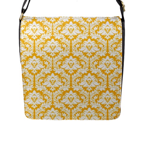 Sunny Yellow Damask Pattern Flap Closure Messenger Bag (L) from ArtsNow.com Front