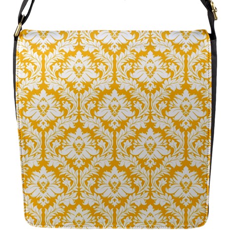 Sunny Yellow Damask Pattern Flap Closure Messenger Bag (S) from ArtsNow.com Front