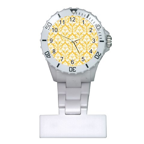 White On Sunny Yellow Damask Nurses Watch from ArtsNow.com Front