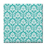 White On Turquoise Damask Ceramic Tile