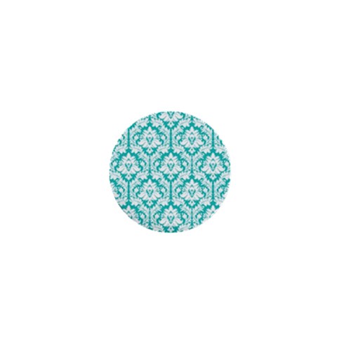 White On Turquoise Damask 1  Mini Button from ArtsNow.com Front