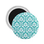 White On Turquoise Damask 2.25  Button Magnet