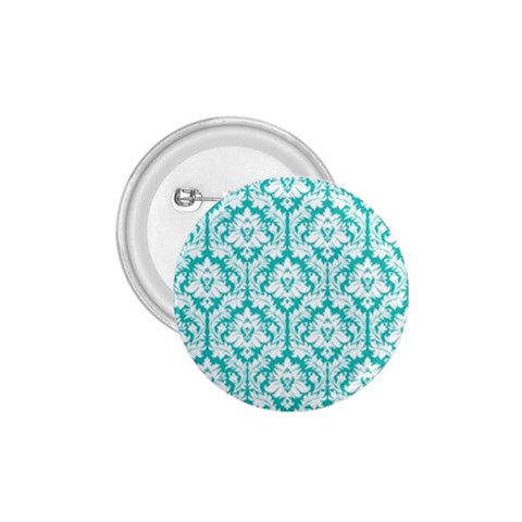 White On Turquoise Damask 1.75  Button from ArtsNow.com Front