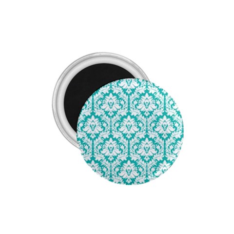 White On Turquoise Damask 1.75  Button Magnet from ArtsNow.com Front