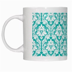 White On Turquoise Damask White Coffee Mug from ArtsNow.com Left