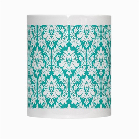 White On Turquoise Damask White Coffee Mug from ArtsNow.com Center