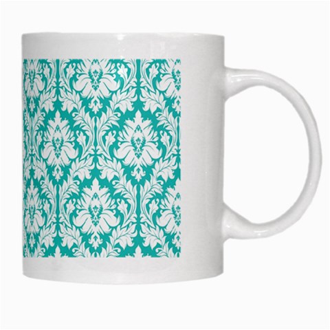 White On Turquoise Damask White Coffee Mug from ArtsNow.com Right