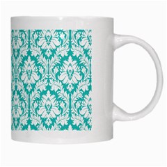 White On Turquoise Damask White Coffee Mug from ArtsNow.com Right