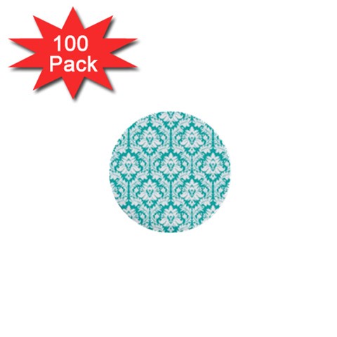 White On Turquoise Damask 1  Mini Button (100 pack) from ArtsNow.com Front