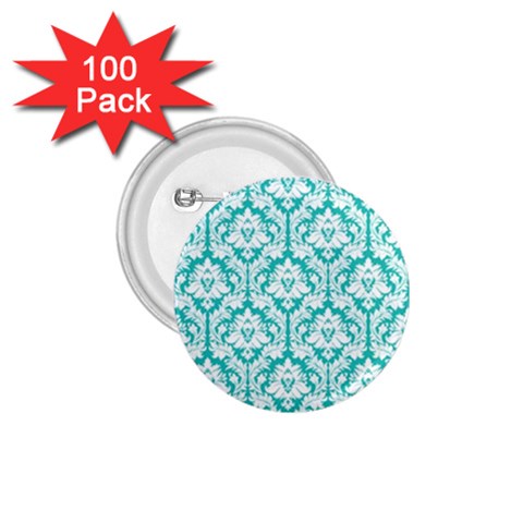 White On Turquoise Damask 1.75  Button (100 pack) from ArtsNow.com Front