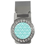 White On Turquoise Damask Money Clip (CZ)