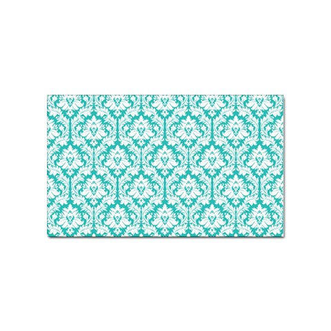 White On Turquoise Damask Sticker (Rectangle) from ArtsNow.com Front