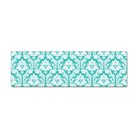 White On Turquoise Damask Bumper Sticker from ArtsNow.com Front