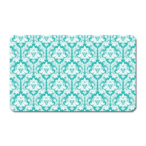 White On Turquoise Damask Magnet (Rectangular) from ArtsNow.com Front