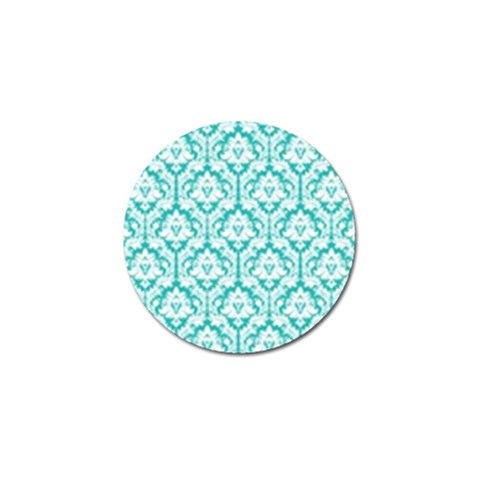 White On Turquoise Damask Golf Ball Marker from ArtsNow.com Front