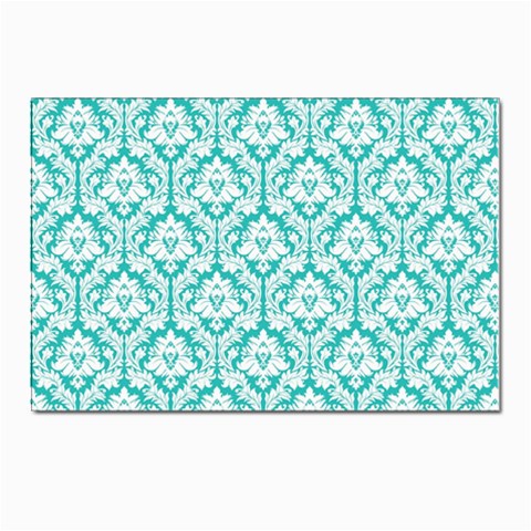 White On Turquoise Damask Postcard 4 x 6  (10 Pack) from ArtsNow.com Front