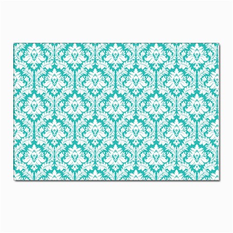 White On Turquoise Damask Postcards 5  x 7  (10 Pack) from ArtsNow.com Front