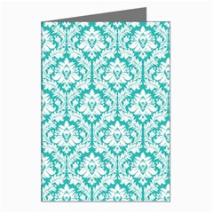 White On Turquoise Damask Greeting Card (8 Pack) from ArtsNow.com Left