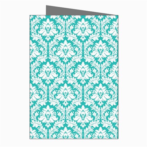 White On Turquoise Damask Greeting Card (8 Pack) from ArtsNow.com Right