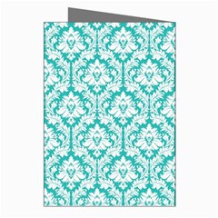 White On Turquoise Damask Greeting Card (8 Pack) from ArtsNow.com Right