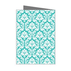 White On Turquoise Damask Mini Greeting Card from ArtsNow.com Right