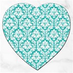 White On Turquoise Damask Jigsaw Puzzle (Heart)