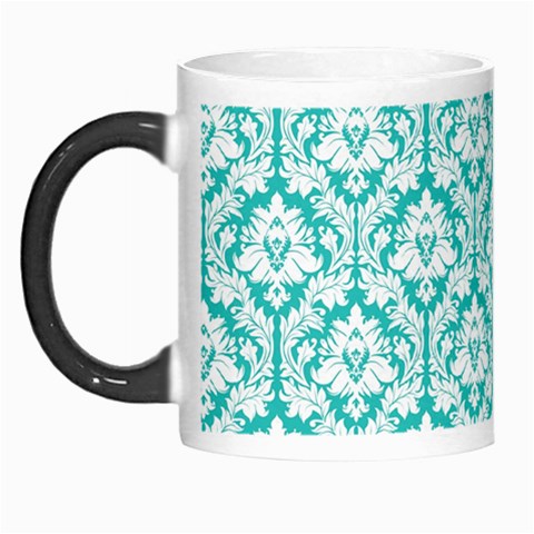 White On Turquoise Damask Morph Mug from ArtsNow.com Left