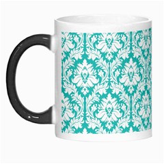 White On Turquoise Damask Morph Mug from ArtsNow.com Left