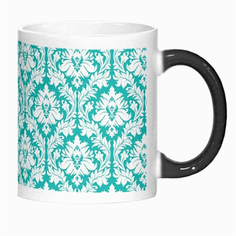 White On Turquoise Damask Morph Mug from ArtsNow.com Right