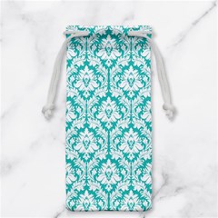 White On Turquoise Damask Jewelry Bag from ArtsNow.com Back