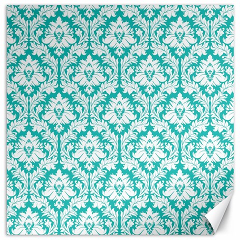 White On Turquoise Damask Canvas 12  x 12  (Unframed) from ArtsNow.com 11.4 x11.56  Canvas - 1