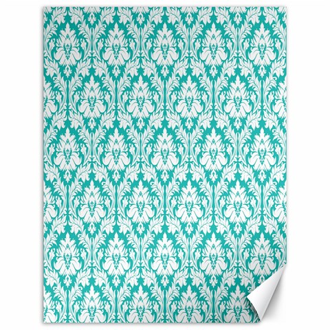 White On Turquoise Damask Canvas 12  x 16  (Unframed) from ArtsNow.com 11.86 x15.41  Canvas - 1