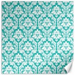 White On Turquoise Damask Canvas 20  x 20  (Unframed)