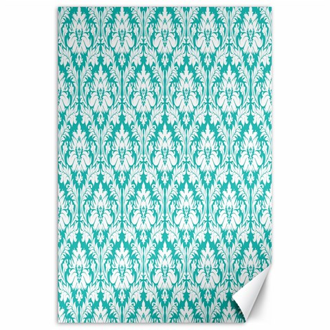 White On Turquoise Damask Canvas 20  x 30  (Unframed) from ArtsNow.com 19.62 x28.9  Canvas - 1