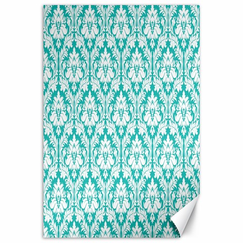 White On Turquoise Damask Canvas 24  x 36  (Unframed) from ArtsNow.com 23.35 x34.74  Canvas - 1