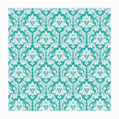 White On Turquoise Damask Glasses Cloth (Medium, Two Sided) from ArtsNow.com Front