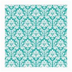 White On Turquoise Damask Glasses Cloth (Medium, Two Sided)