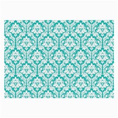 White On Turquoise Damask Glasses Cloth (Large, Two Sided) from ArtsNow.com Front