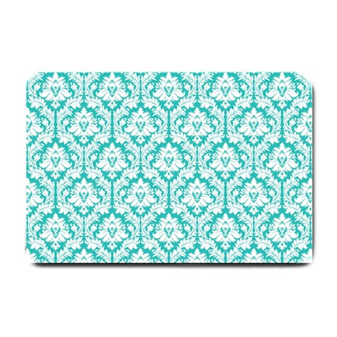 White On Turquoise Damask Small Door Mat from ArtsNow.com 24 x16  Door Mat