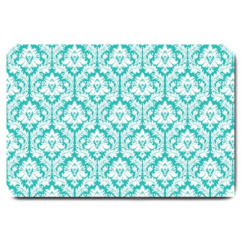 White On Turquoise Damask Large Door Mat from ArtsNow.com 30 x20  Door Mat