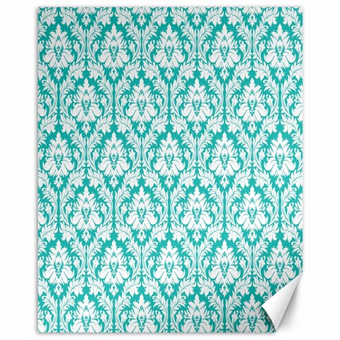 White On Turquoise Damask Canvas 11  x 14  (Unframed) from ArtsNow.com 10.95 x13.48  Canvas - 1