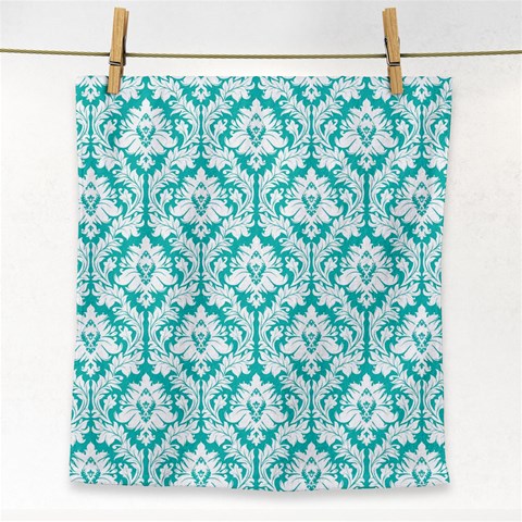 Turquoise Damask Pattern Face Towel from ArtsNow.com Front