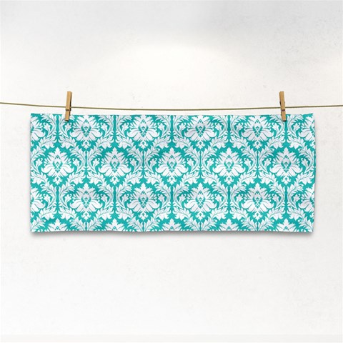 Turquoise Damask Pattern Hand Towel from ArtsNow.com Front