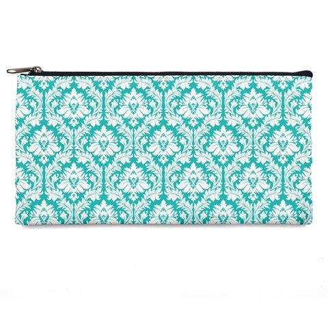 Turquoise Damask Pattern Pencil Case from ArtsNow.com Front