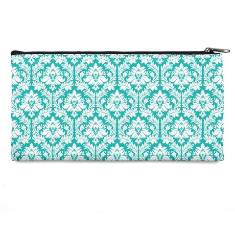 Turquoise Damask Pattern Pencil Case from ArtsNow.com Back