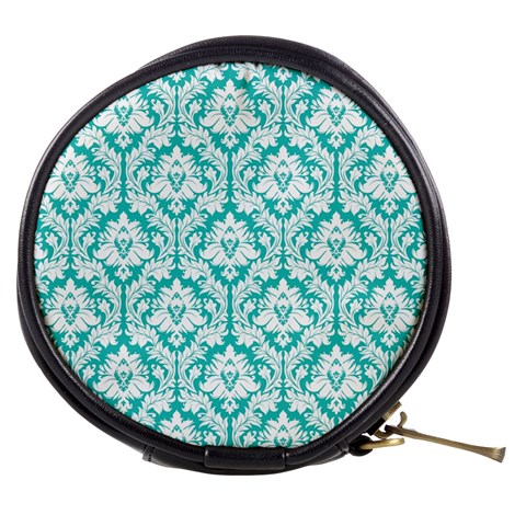 Turquoise Damask Pattern Mini Makeup Bag from ArtsNow.com Front