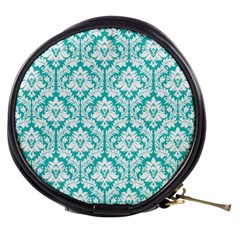 Turquoise Damask Pattern Mini Makeup Bag from ArtsNow.com Front